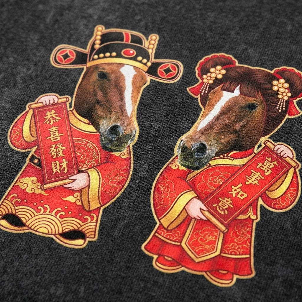 VIntage Washed Chinese New Year Greeting Horse T-shirt
