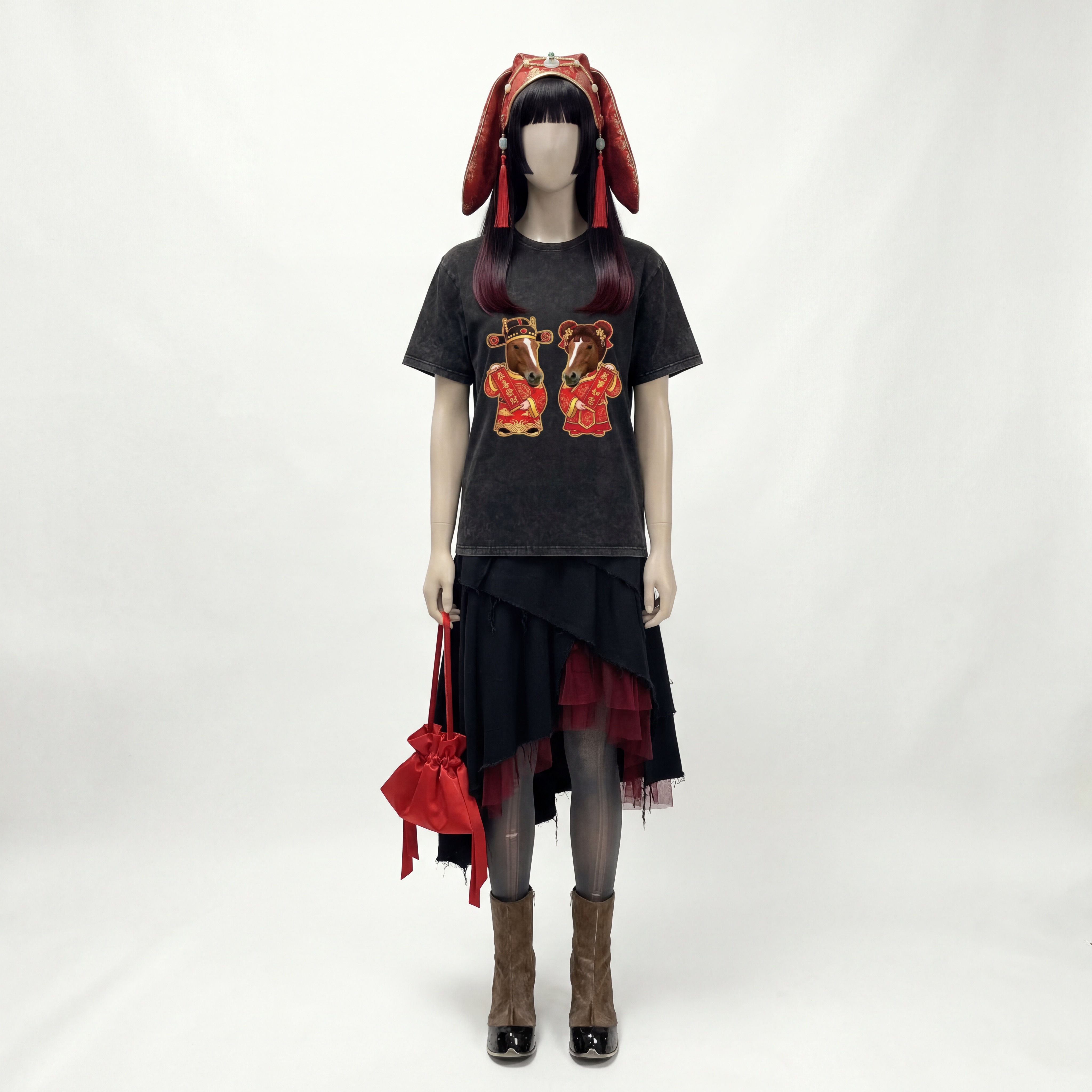 VIntage Washed Chinese New Year Greeting Horse T-shirt