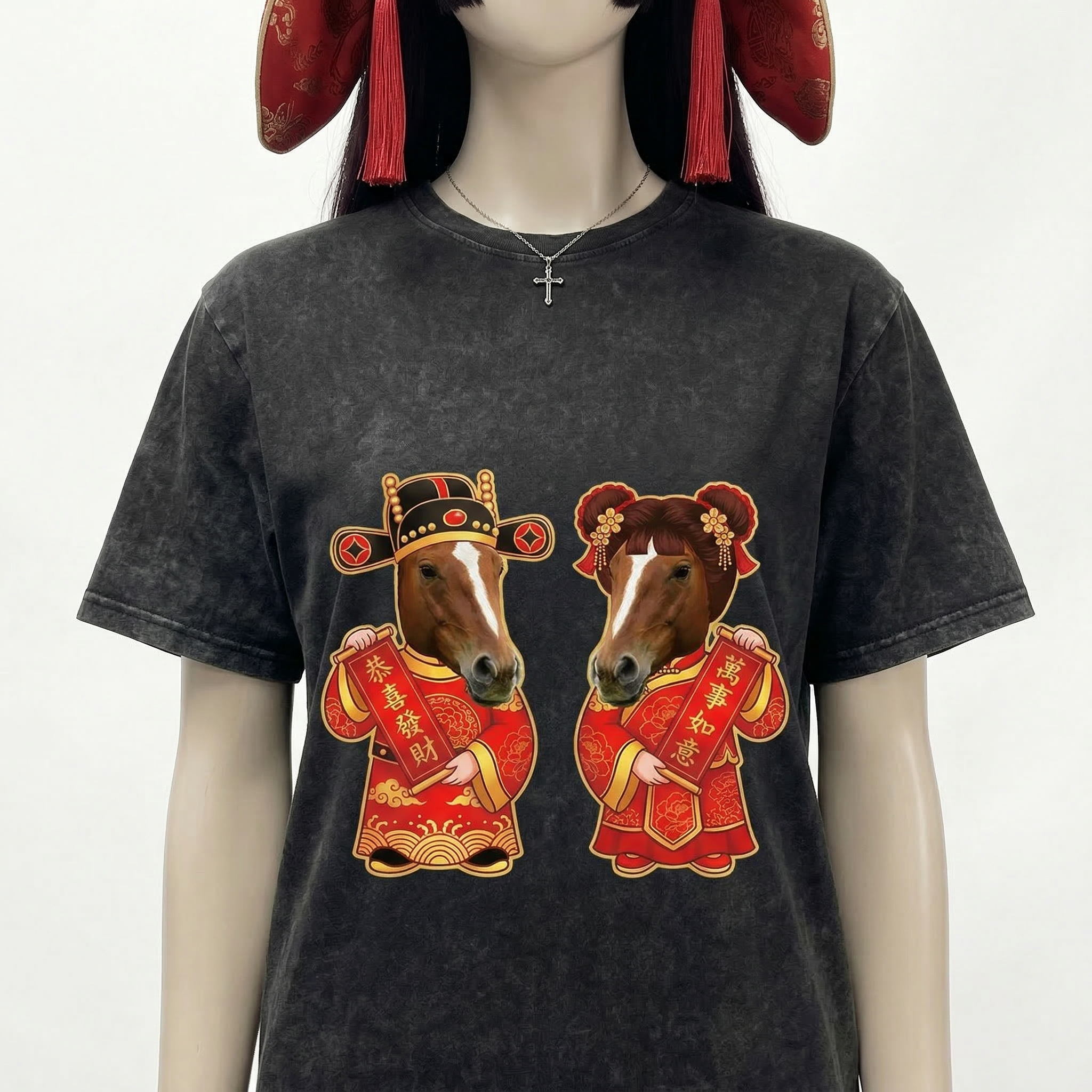 VIntage Washed Chinese New Year Greeting Horse T-shirt