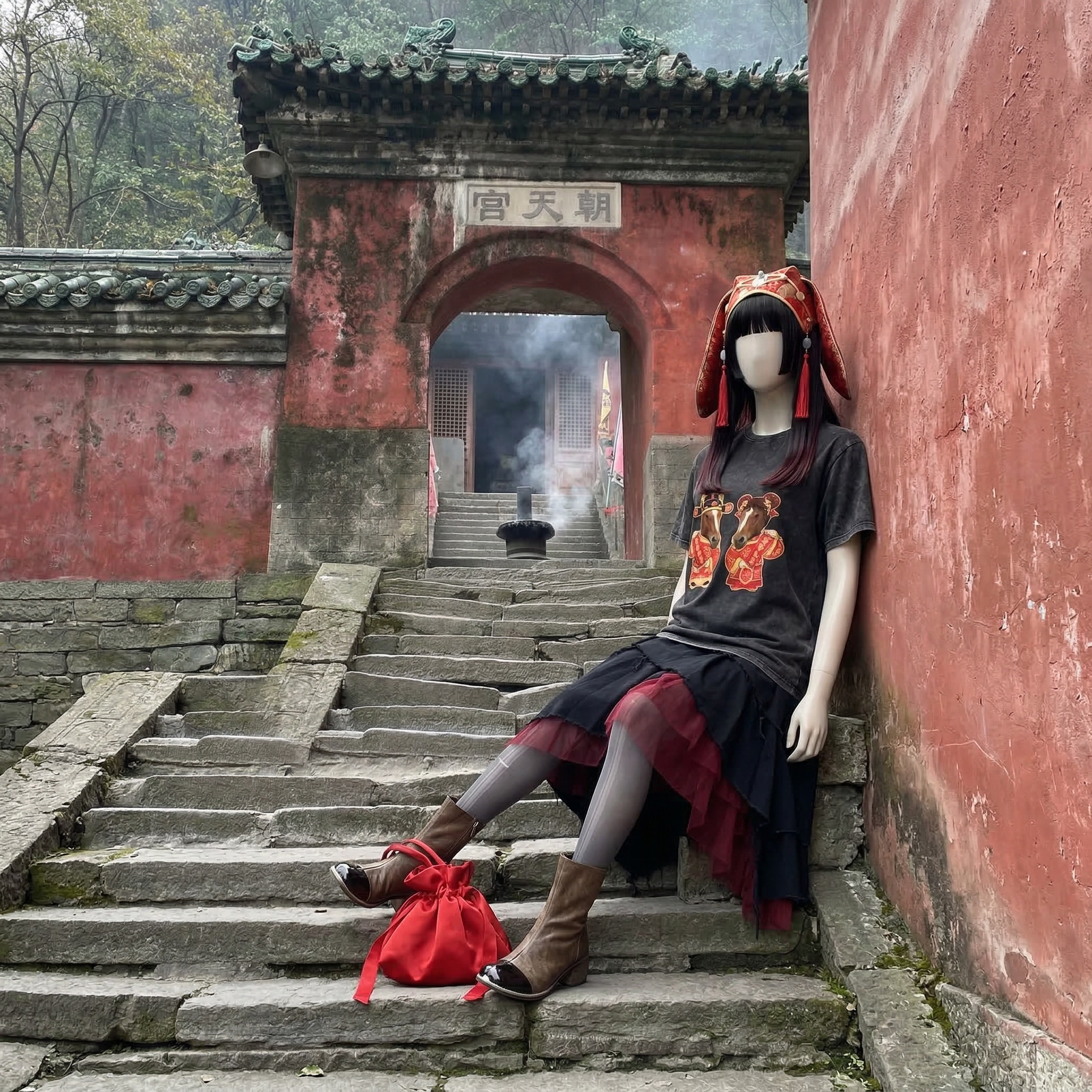 VIntage Washed Chinese New Year Greeting Horse T-shirt